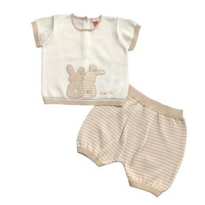 Mayoral Cream & Beige 2 pc Sweater Outfit Bunnies Easter 12M (6-12M)